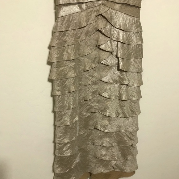 Adrianna Papell Ruched Layer Dress Champagne Gold - Picture 3 of 8